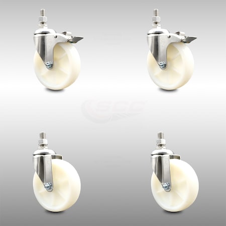 Service Caster 5 Inch 316SS Nylon Wheel Swivel 1/2 Inch Threaded Stem Caster Lock Brake SCC, 2PK SCC-SS316TSTTL20S514-NYS-121315-2-S2